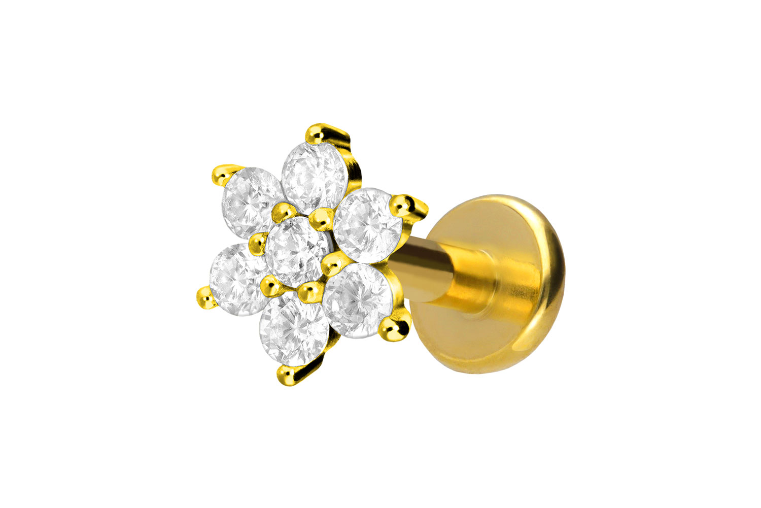 Titan Labret Piercing mit Innengewinde KRISTALLBLUME